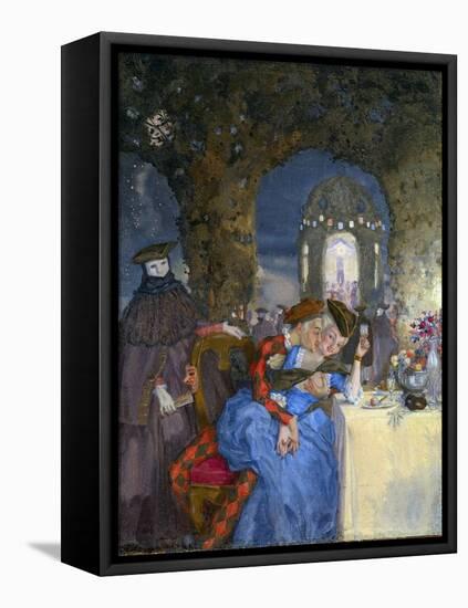 “ Rendez-Vous ” A Couple Lazing during a Summer Party, under the Eyes of Masks Characters Painting-Konstantin Andreevic Somov-Framed Premier Image Canvas