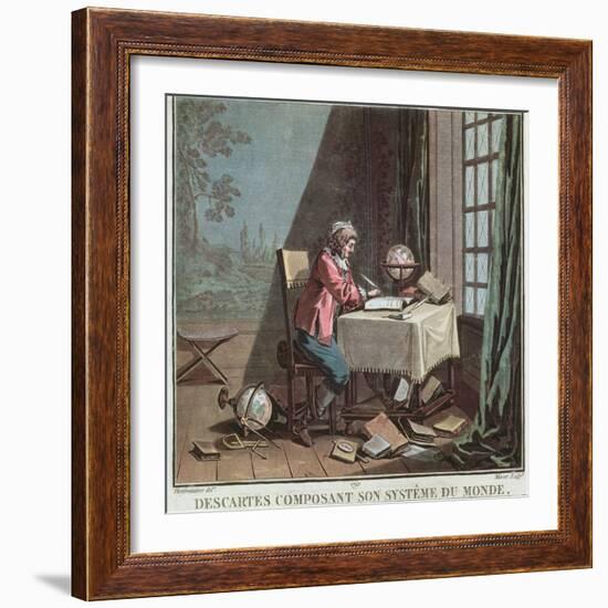 Rene Descartes (1596-1650) Writing His World System-Desfontaines-Framed Giclee Print