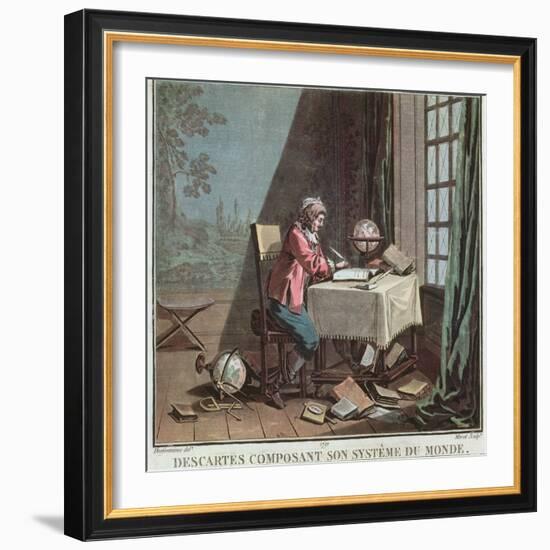 Rene Descartes (1596-1650) Writing His World System-Desfontaines-Framed Giclee Print