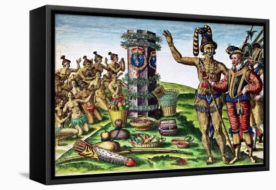 Rene Goulaine De Laudonniere (circa 1529-82) and Chief Athore in Front of Ribault's Column-Jacques Le Moyne-Framed Premier Image Canvas