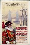 By Rail and Sea from Paris to Brighton or London Featuring a Beefeater and Tower Bridge 1 of 8-René Péan-Art Print