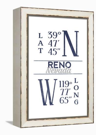 Reno, Nevada - Latitude and Longitude (Blue)-Lantern Press-Framed Stretched Canvas