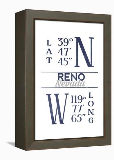 Reno, Nevada - Latitude and Longitude (Blue)-Lantern Press-Framed Stretched Canvas