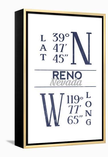 Reno, Nevada - Latitude and Longitude (Blue)-Lantern Press-Framed Stretched Canvas