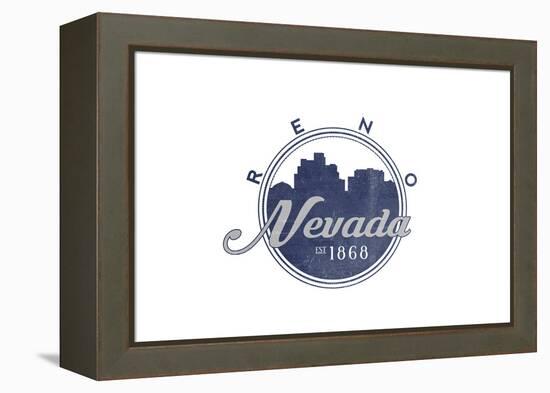 Reno, Nevada - Skyline Seal (Blue)-Lantern Press-Framed Stretched Canvas