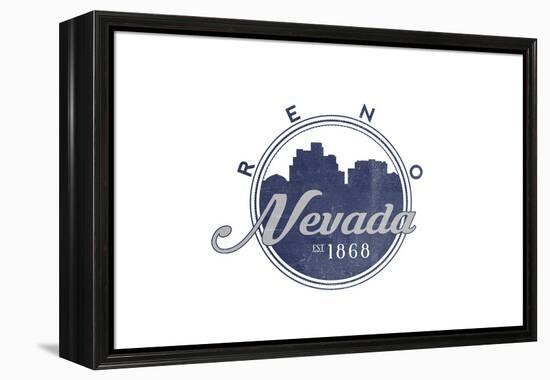 Reno, Nevada - Skyline Seal (Blue)-Lantern Press-Framed Stretched Canvas