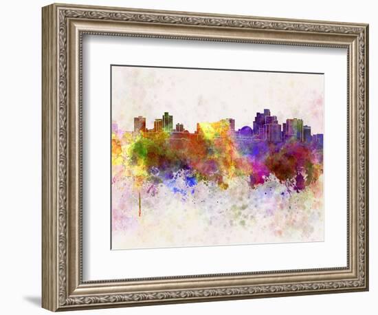 Reno Skyline in Watercolor Background-paulrommer-Framed Art Print