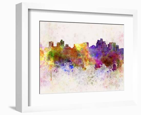 Reno Skyline in Watercolor Background-paulrommer-Framed Art Print