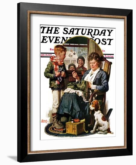 "Repairing Pants," Saturday Evening Post Cover, January 29, 1927-Frederic Stanley-Framed Giclee Print