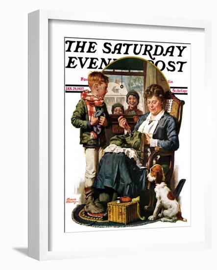 "Repairing Pants," Saturday Evening Post Cover, January 29, 1927-Frederic Stanley-Framed Giclee Print