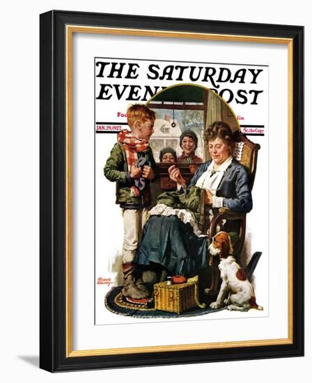 "Repairing Pants," Saturday Evening Post Cover, January 29, 1927-Frederic Stanley-Framed Giclee Print