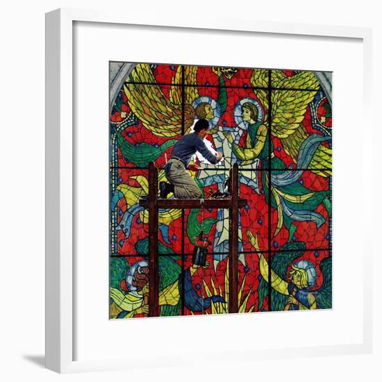 "Repairing Stained Glass", April 16,1960-Norman Rockwell-Framed Premium Giclee Print