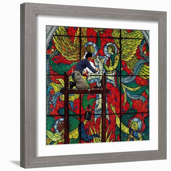 "Repairing Stained Glass", April 16,1960-Norman Rockwell-Framed Giclee Print