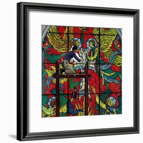 "Repairing Stained Glass", April 16,1960-Norman Rockwell-Framed Giclee Print