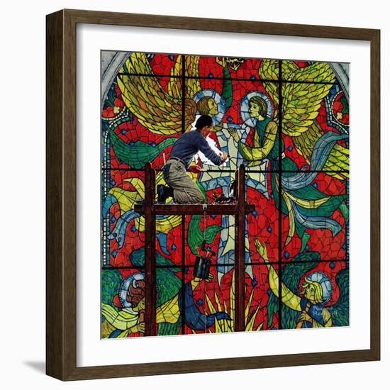 "Repairing Stained Glass", April 16,1960-Norman Rockwell-Framed Giclee Print