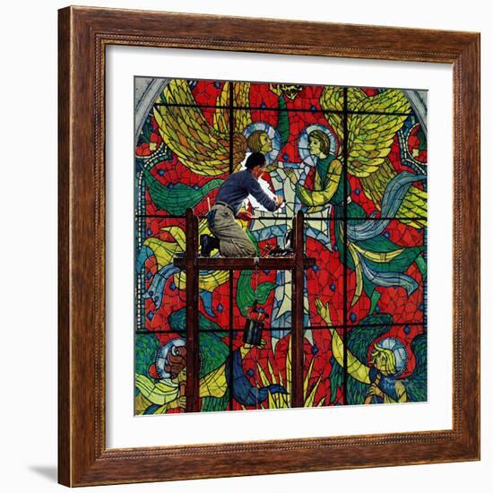 "Repairing Stained Glass", April 16,1960-Norman Rockwell-Framed Giclee Print