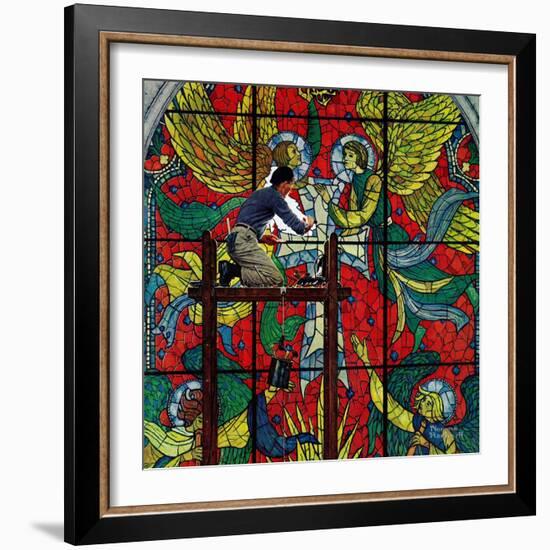 "Repairing Stained Glass", April 16,1960-Norman Rockwell-Framed Giclee Print