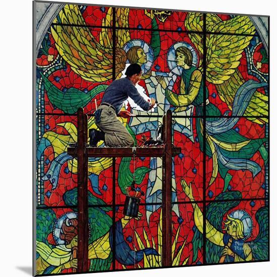 "Repairing Stained Glass", April 16,1960-Norman Rockwell-Mounted Giclee Print
