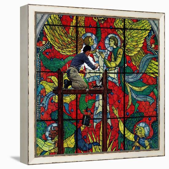 "Repairing Stained Glass", April 16,1960-Norman Rockwell-Framed Premier Image Canvas