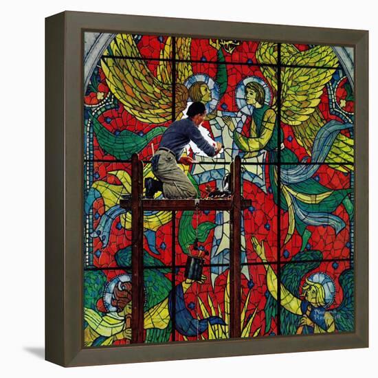 "Repairing Stained Glass", April 16,1960-Norman Rockwell-Framed Premier Image Canvas