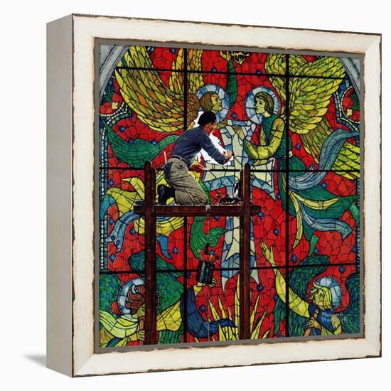 "Repairing Stained Glass", April 16,1960-Norman Rockwell-Framed Premier Image Canvas