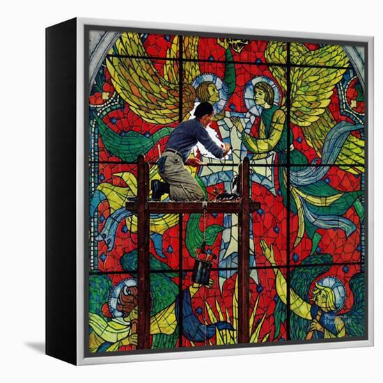 "Repairing Stained Glass", April 16,1960-Norman Rockwell-Framed Premier Image Canvas