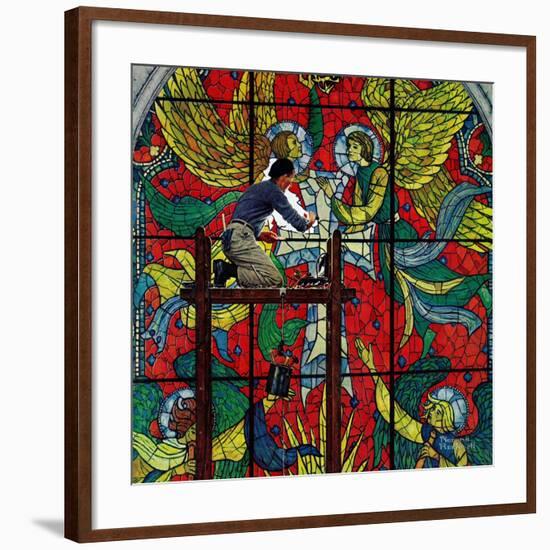 "Repairing Stained Glass", April 16,1960-Norman Rockwell-Framed Giclee Print