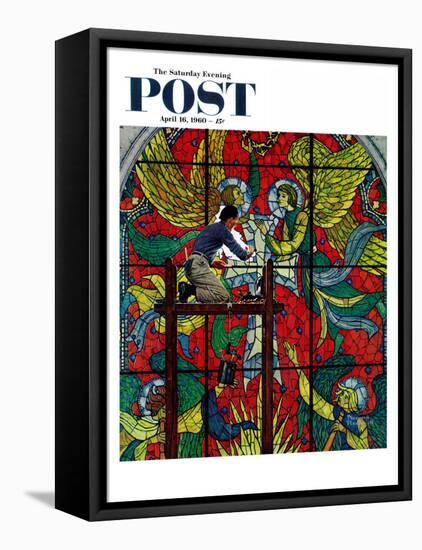 "Repairing Stained Glass" Saturday Evening Post Cover, April 16,1960-Norman Rockwell-Framed Premier Image Canvas