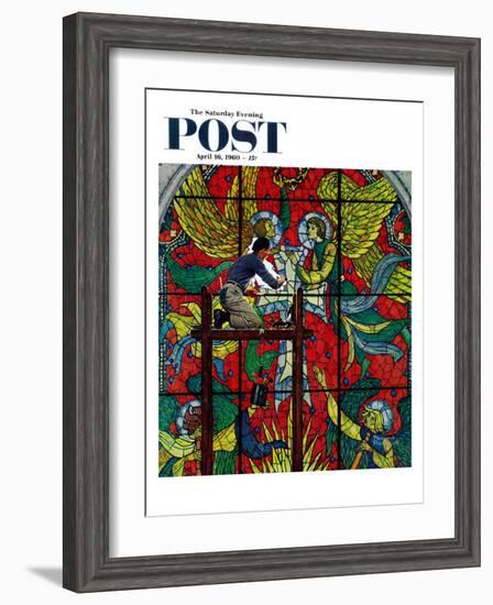 "Repairing Stained Glass" Saturday Evening Post Cover, April 16,1960-Norman Rockwell-Framed Giclee Print