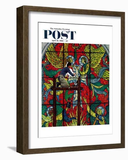 "Repairing Stained Glass" Saturday Evening Post Cover, April 16,1960-Norman Rockwell-Framed Giclee Print