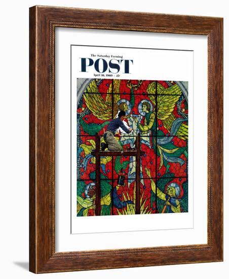 "Repairing Stained Glass" Saturday Evening Post Cover, April 16,1960-Norman Rockwell-Framed Giclee Print