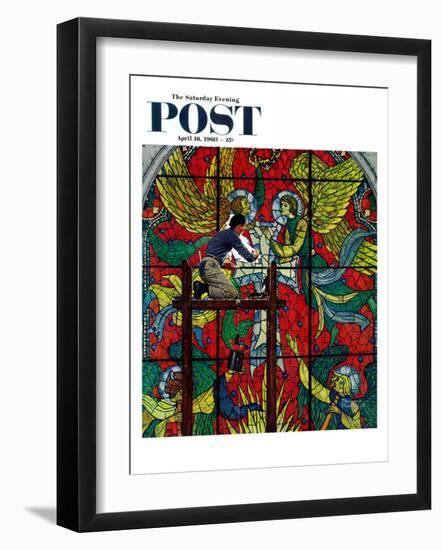 "Repairing Stained Glass" Saturday Evening Post Cover, April 16,1960-Norman Rockwell-Framed Giclee Print