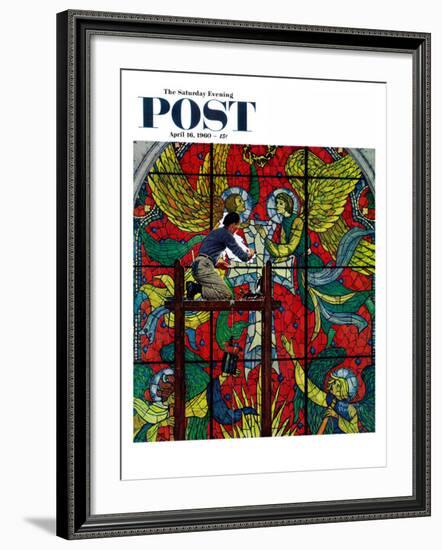 "Repairing Stained Glass" Saturday Evening Post Cover, April 16,1960-Norman Rockwell-Framed Giclee Print