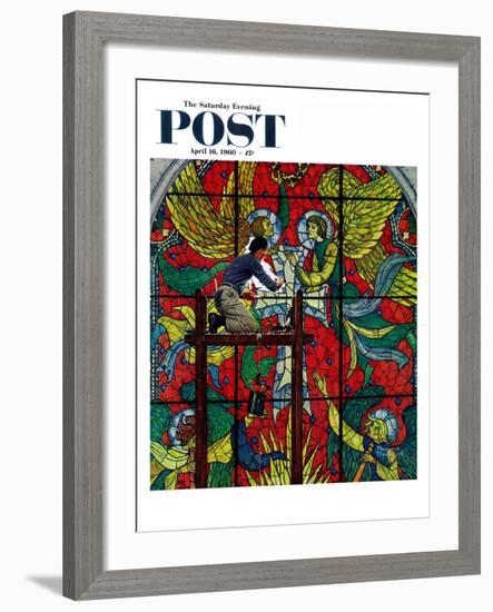 "Repairing Stained Glass" Saturday Evening Post Cover, April 16,1960-Norman Rockwell-Framed Giclee Print