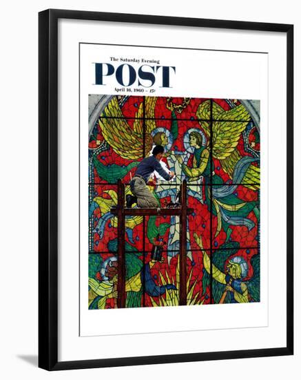 "Repairing Stained Glass" Saturday Evening Post Cover, April 16,1960-Norman Rockwell-Framed Giclee Print