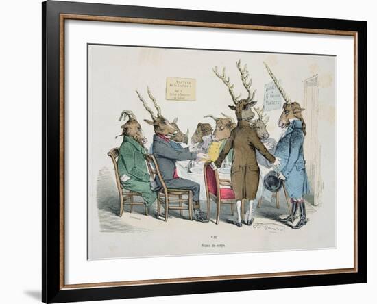 Repas de Corps, Caricature from Les Metamorphoses du Jour Series, Reprinted in 1854-Grandville-Framed Giclee Print