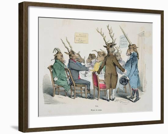 Repas de Corps, Caricature from Les Metamorphoses du Jour Series, Reprinted in 1854-Grandville-Framed Giclee Print