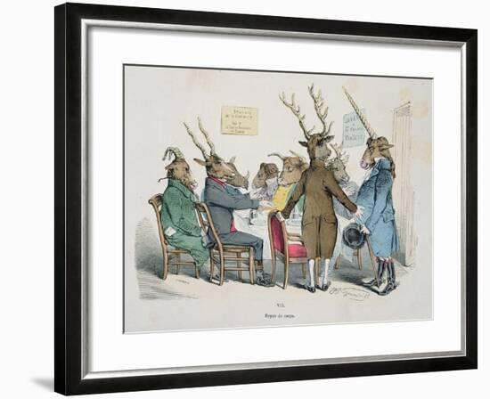 Repas de Corps, Caricature from Les Metamorphoses du Jour Series, Reprinted in 1854-Grandville-Framed Giclee Print