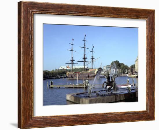 Replica Dutch East Indiaman at Scheepvaart Museum, Amsterdam, Netherlands-Peter Thompson-Framed Photographic Print