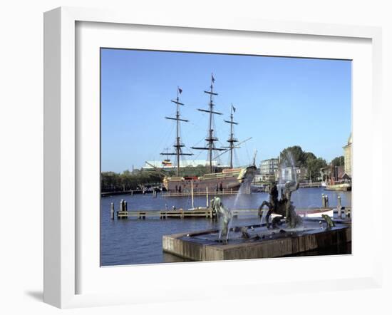 Replica Dutch East Indiaman at Scheepvaart Museum, Amsterdam, Netherlands-Peter Thompson-Framed Photographic Print