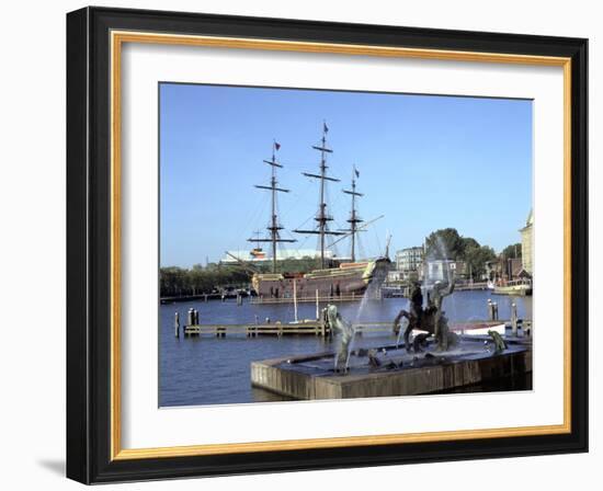 Replica Dutch East Indiaman at Scheepvaart Museum, Amsterdam, Netherlands-Peter Thompson-Framed Photographic Print