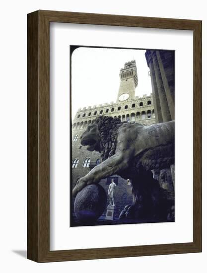 Replica of the David under Belly of Roman Lion in Piazza Della Signoria, Florence-Michelangelo Buonarroti-Framed Photographic Print