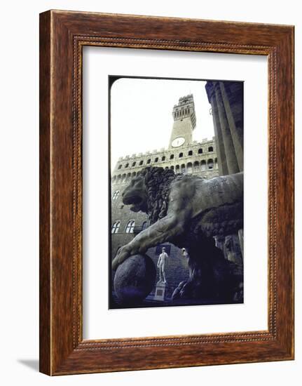 Replica of the David under Belly of Roman Lion in Piazza Della Signoria, Florence-Michelangelo Buonarroti-Framed Photographic Print