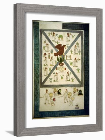 Replica of the Front Cover of the 'Codex Mendoza' Depicting the Founding of Tenochtitlan-Mexican School-Framed Giclee Print