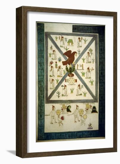 Replica of the Front Cover of the 'Codex Mendoza' Depicting the Founding of Tenochtitlan-Mexican School-Framed Giclee Print