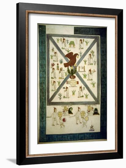 Replica of the Front Cover of the 'Codex Mendoza' Depicting the Founding of Tenochtitlan-Mexican School-Framed Giclee Print