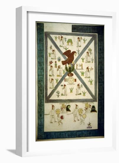 Replica of the Front Cover of the 'Codex Mendoza' Depicting the Founding of Tenochtitlan-Mexican School-Framed Giclee Print