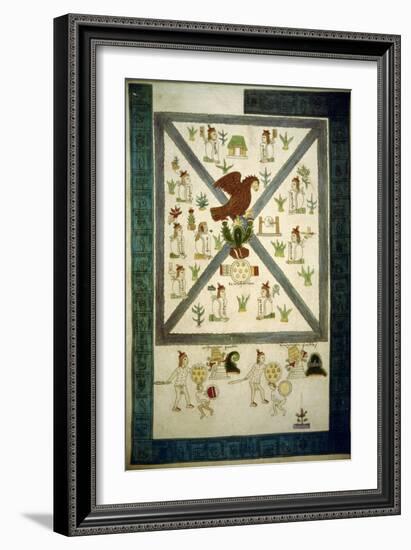 Replica of the Front Cover of the 'Codex Mendoza' Depicting the Founding of Tenochtitlan-Mexican School-Framed Giclee Print