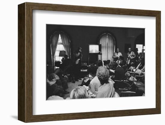 Reporters watch President Carter making TV announcement on aborted Iran rescue, 1980-Marion S. Trikosko-Framed Photographic Print