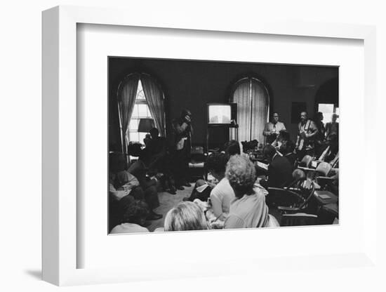 Reporters watch President Carter making TV announcement on aborted Iran rescue, 1980-Marion S. Trikosko-Framed Photographic Print